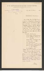 k.k. naturhistorisches Hofmuseum, Intendanzakten 1885-1896 (Hauer), Aktenzahl Z.89/1891, Seite 1